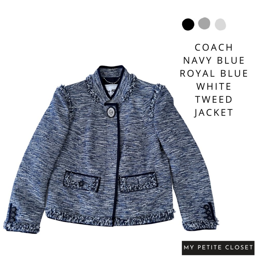 Coach Women’s Blue White Tweed Jacket Blazer Fully Lined. Size Small.